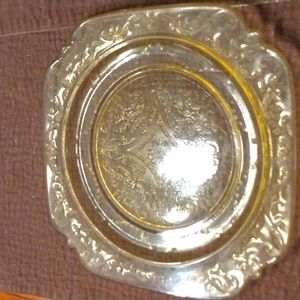 Federal Glass Amber Yellow Depression Glass Madrid Square Dinner Plate/set 2.